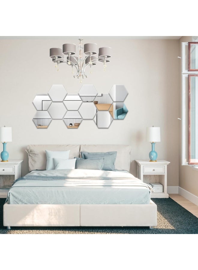 TPGP طقم TPGP من 24 مرآة سداسية فضية، ملصقات جدارية مرآة سداسية - Image 4