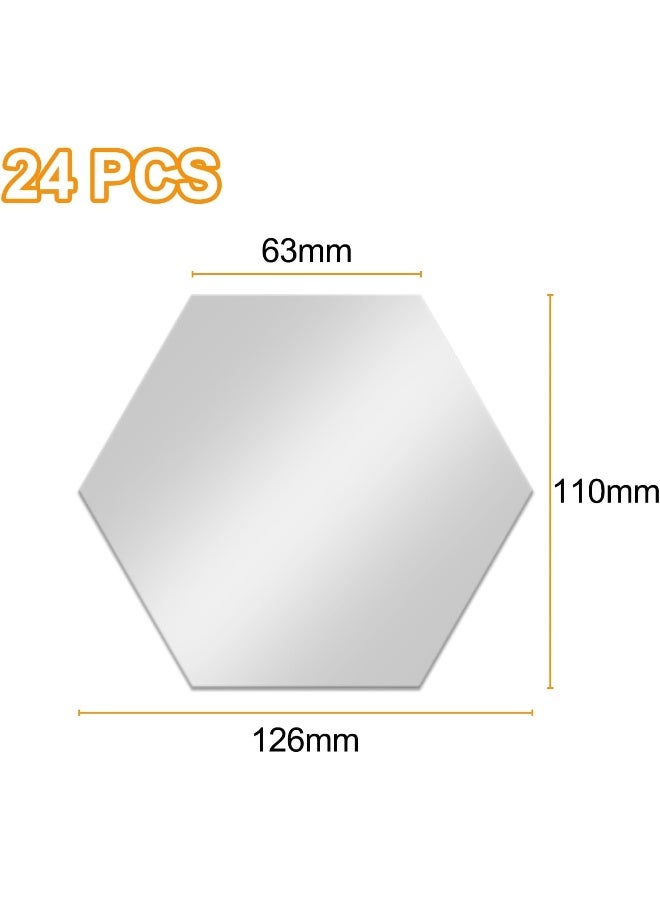 TPGP طقم TPGP من 24 مرآة سداسية فضية، ملصقات جدارية مرآة سداسية - Image 2