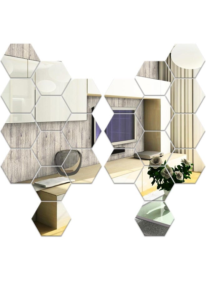 TPGP طقم TPGP من 24 مرآة سداسية فضية، ملصقات جدارية مرآة سداسية - Image 1