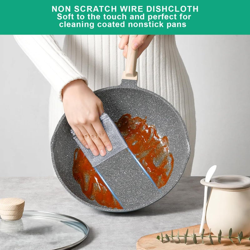 BTIFU 10 Pcs Multipurpose Wire Dishwashing Rag,Reusable Non-Scratch Wire Dishcloth,Metal Dish Cloth Wet and Dry,for Kitchen Cleaning,Sinks,Dishes,Stove Top,Dimensions(7.87X7.87) - Image 3