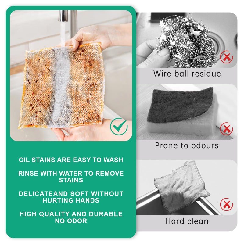 BTIFU 10 Pcs Multipurpose Wire Dishwashing Rag,Reusable Non-Scratch Wire Dishcloth,Metal Dish Cloth Wet and Dry,for Kitchen Cleaning,Sinks,Dishes,Stove Top,Dimensions(7.87X7.87) - Image 4