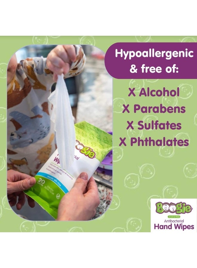 Boogie Antibacterial Hand Wipes , Alcohol Free, Hypoallergenic and Moisturizing Aloe, Hand Wipes for Kids and Adults, 5 Packs of 20 (100 Total Wipes) - Image 3