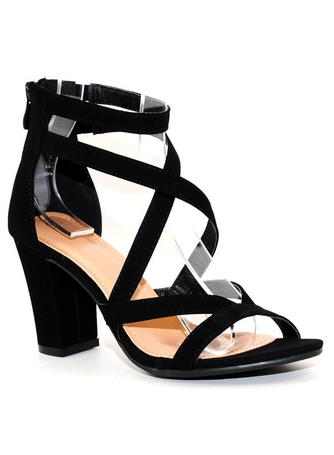 TRENDSup Collection Women's Chunky Heel Ankle Strap Sandals (9, Black) - Image 1