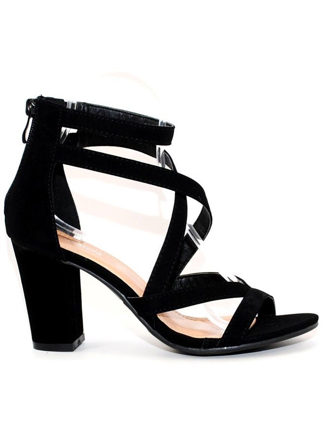 TRENDSup Collection Women's Chunky Heel Ankle Strap Sandals (9, Black) - Image 2