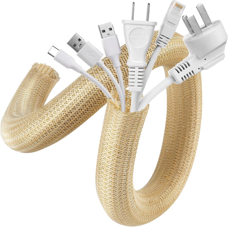 AGPTEK Cable Tidy Sleeve 2 Pack 5ft - 1.2 inch for TV Computer, Light Brown | Cable Tidy Sleeve, Wire Cover, Cord Organizer, Cable Sheath for TV, Computer, Desk, Home, Theater, Car, Light Brown - Image 1