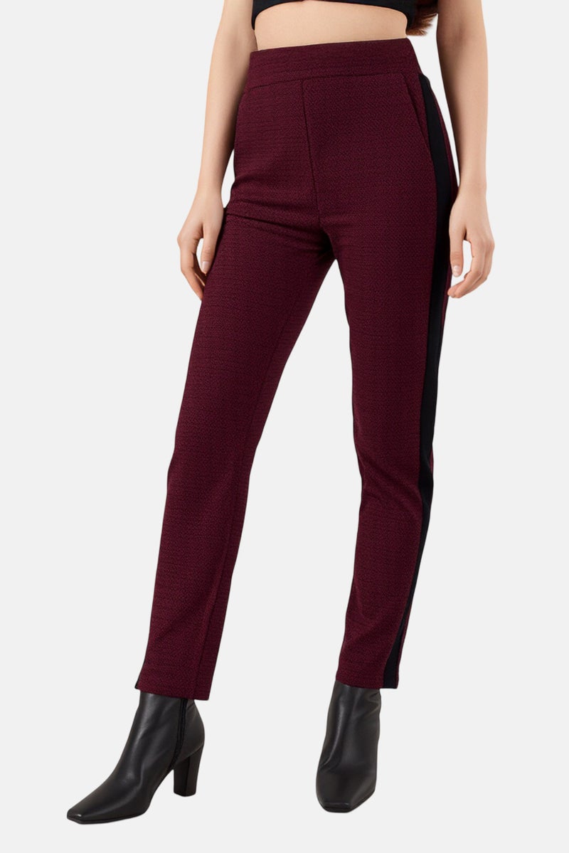 Reiko Women Street Fit Textured Cropped Pants, Maroon - Image 1