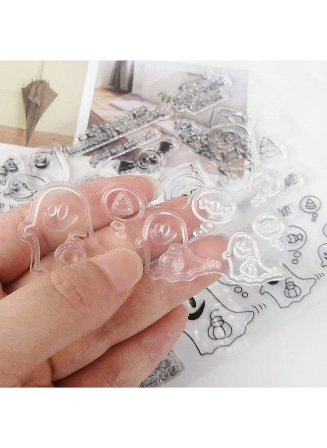 5 Sheets Halloween Clear Stamp Silicone Stamp Cards With Halloween Creatures Bat Spider Web Ghost Pattern For Halloween Holiday Card Making And Diy Scrapbooking Journaling