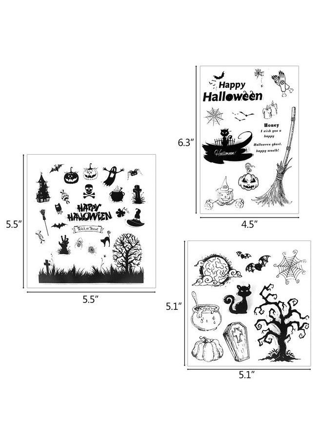 5 Sheets Halloween Clear Stamp Silicone Stamp Cards With Halloween Creatures Bat Spider Web Ghost Pattern For Halloween Holiday Card Making And Diy Scrapbooking Journaling