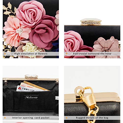 Milisente Evening Bag for Women, Flower Wedding Evening Clutch Purse Bride Floral Clutch Bag（Black - Image 5