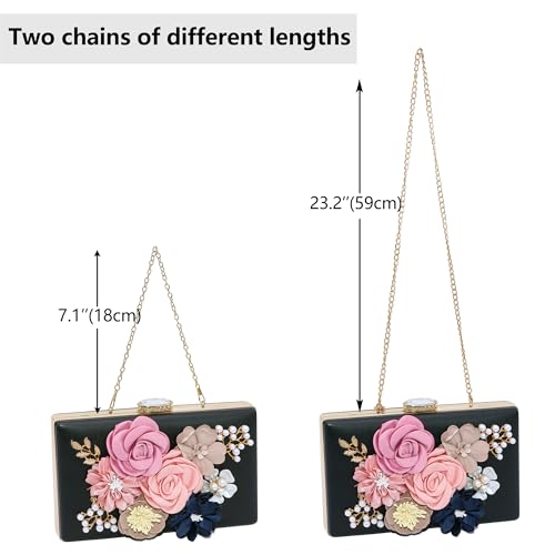 Milisente Evening Bag for Women, Flower Wedding Evening Clutch Purse Bride Floral Clutch Bag（Black - Image 3