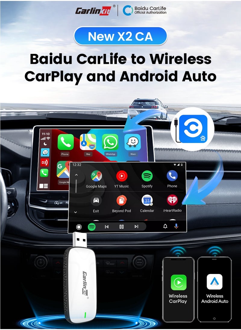 Carlinkit - X2CA Baidu Carlife to Wireless CarPlay/Android Auto Adapter 2 in 1 Streaming Box Plug and Play Auto-connect 2.4G+5GHz - Image 1
