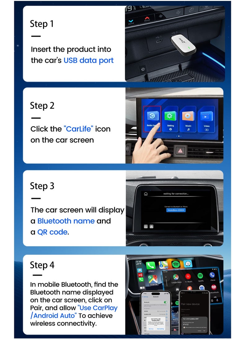 Carlinkit - X2CA Baidu Carlife to Wireless CarPlay/Android Auto Adapter 2 in 1 Streaming Box Plug and Play Auto-connect 2.4G+5GHz - Image 1
