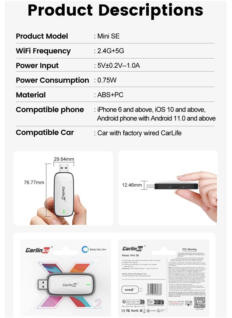 Carlinkit - X2CA Baidu Carlife to Wireless CarPlay/Android Auto Adapter 2 in 1 Streaming Box Plug and Play Auto-connect 2.4G+5GHz - Image 1
