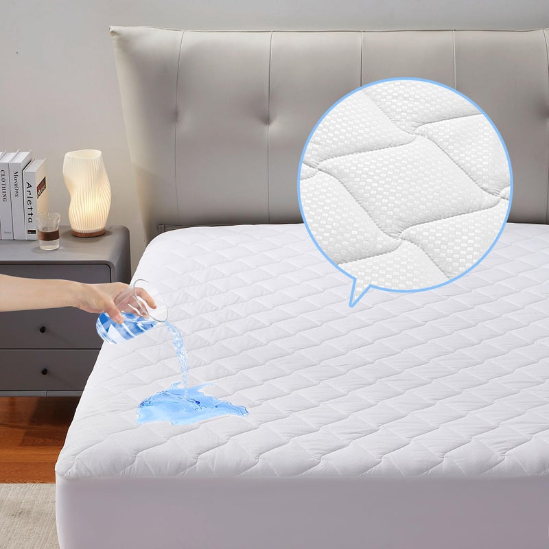 SLEEP ZONE Waterproof Mattress Protector Pad King Machine Washable Breathable Mattress Topper with Deep Pockets AllSeason Use Hotel Quality King White