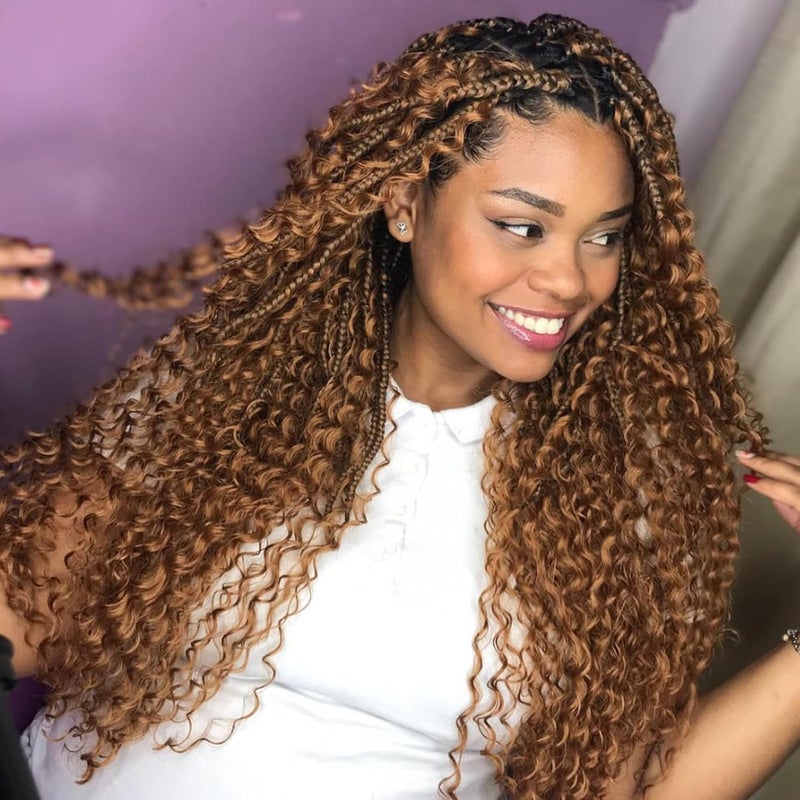Eerya Long Curly Braiding Hair 18 Inch 2 Packs Ocean Wave Crochet Hair for Black Women Deep Wave Braiding Hair for Boho Braids (18 inch, #30) - Image 1