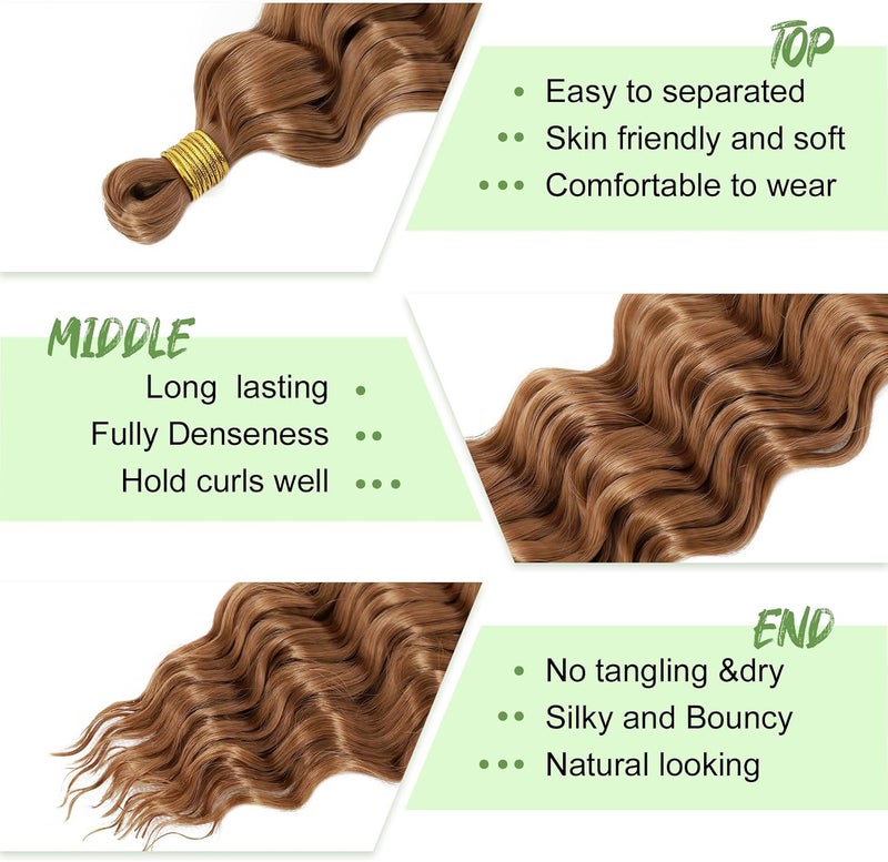 Eerya Long Curly Braiding Hair 18 Inch 2 Packs Ocean Wave Crochet Hair for Black Women Deep Wave Braiding Hair for Boho Braids (18 inch, #30) - Image 3