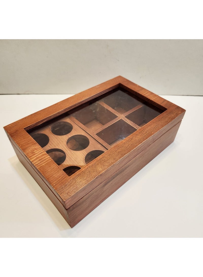 H&S Home Wooden Coffee and Tea Organizer Box with Glass Lid – Storage Case for Coffee Capsules, Tea Bags, and Beverage Essentials - Image 4