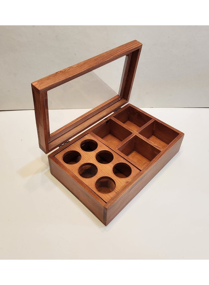 H&S Home Wooden Coffee and Tea Organizer Box with Glass Lid – Storage Case for Coffee Capsules, Tea Bags, and Beverage Essentials - Image 3