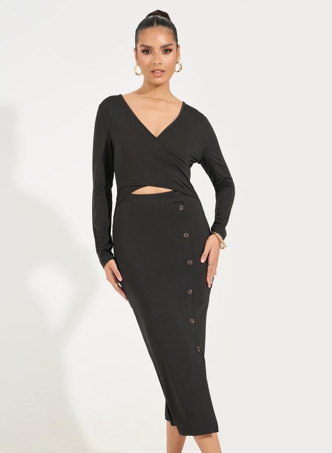 Styli Ribbed Button Midi Dress  - Image 2