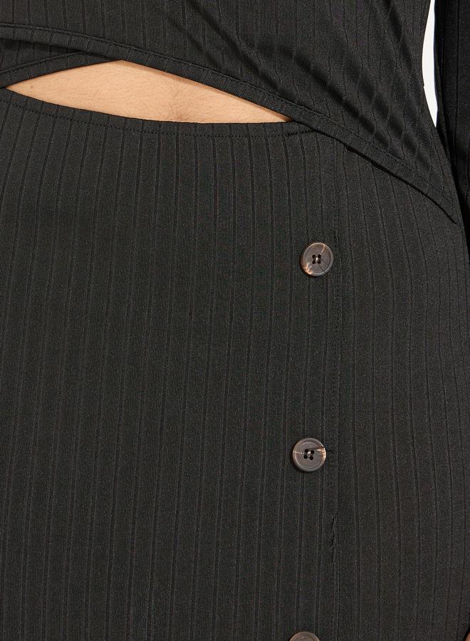 Styli Ribbed Button Midi Dress  - Image 3