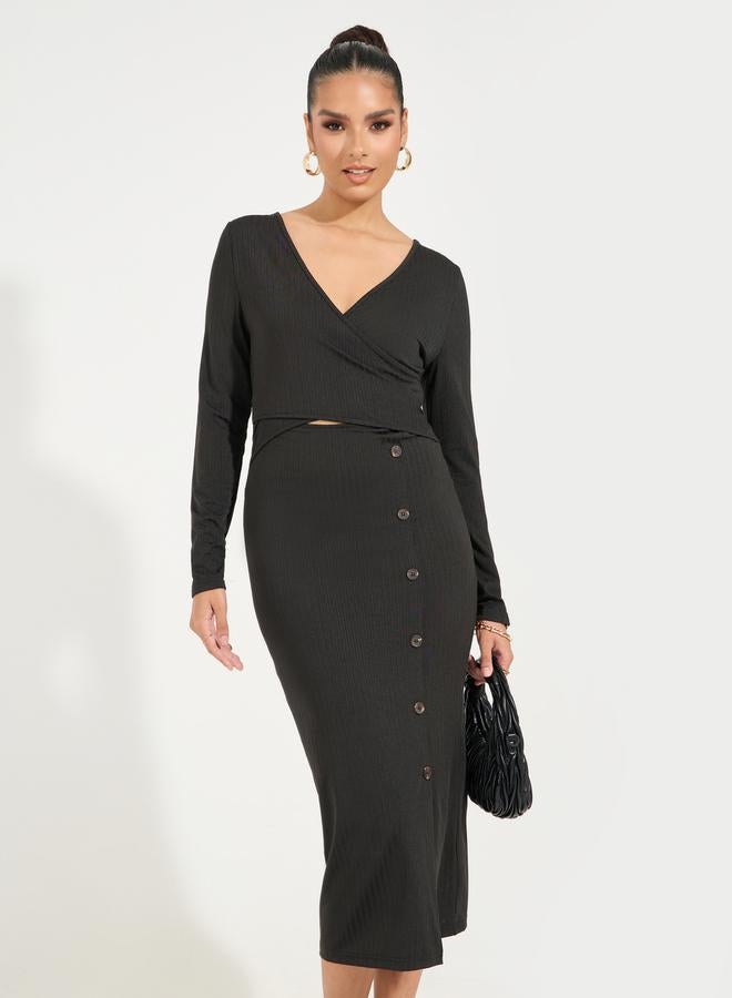 Styli Ribbed Button Midi Dress  - Image 5
