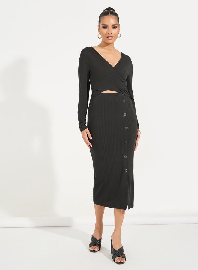 Styli Ribbed Button Midi Dress  - Image 1