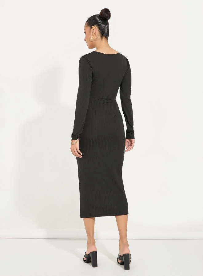 Styli Ribbed Button Midi Dress