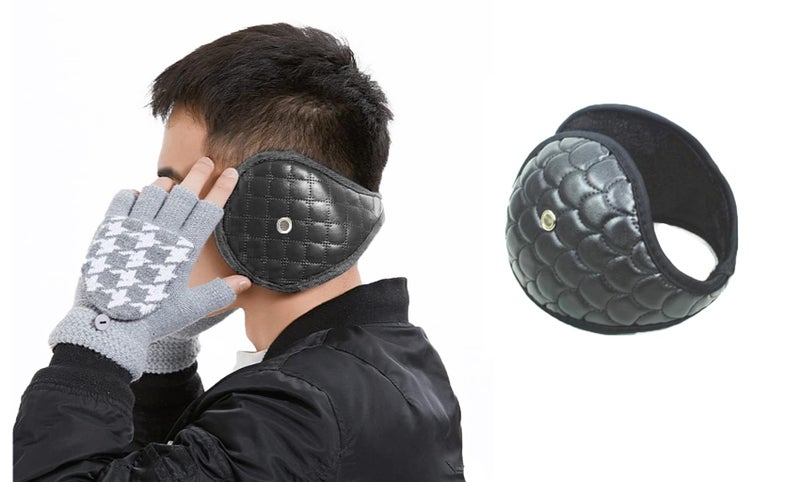 CLOTHERA Black Comfortable Furry Inner & PU Leather Warm Ear Covers with air hole for Men/Women Earmuffs for Winter Cold Protection (1) - Image 1