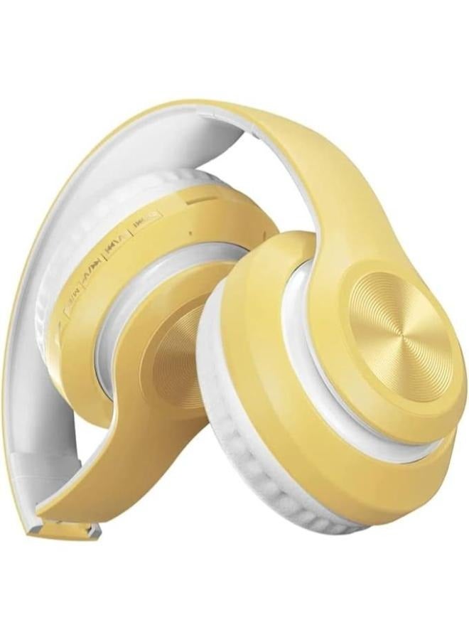 Stereo Wireless Over-Ear P68 Headphones With Mic Support Tf Card -Yellow  - Image 2