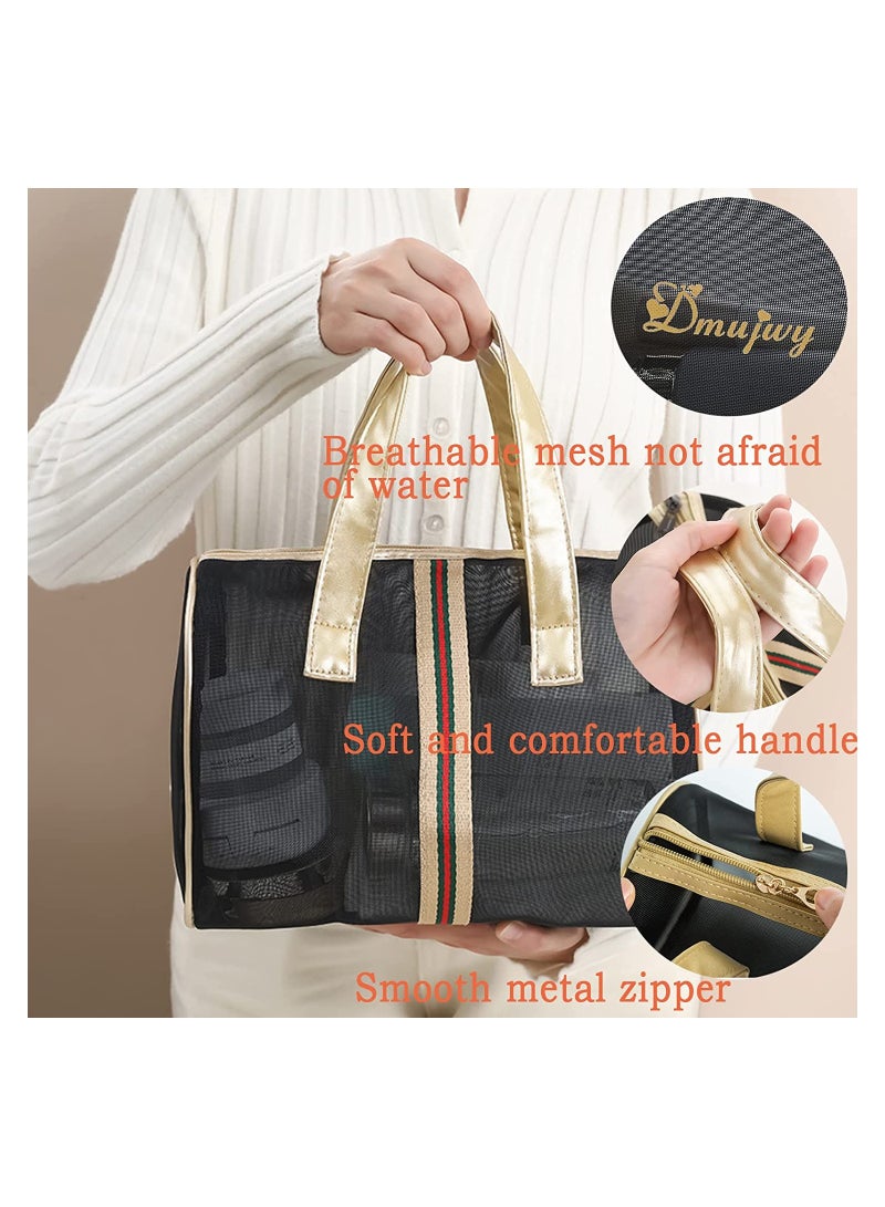 KASTWAVE SYOSI Multifunctional Storage Bag, Set of 3 Travel Cosmetic Bag Mesh Wash Bags, Quick Drying Portable Wash Bags Cosmetic Bag, Gold Stripe - Image 2
