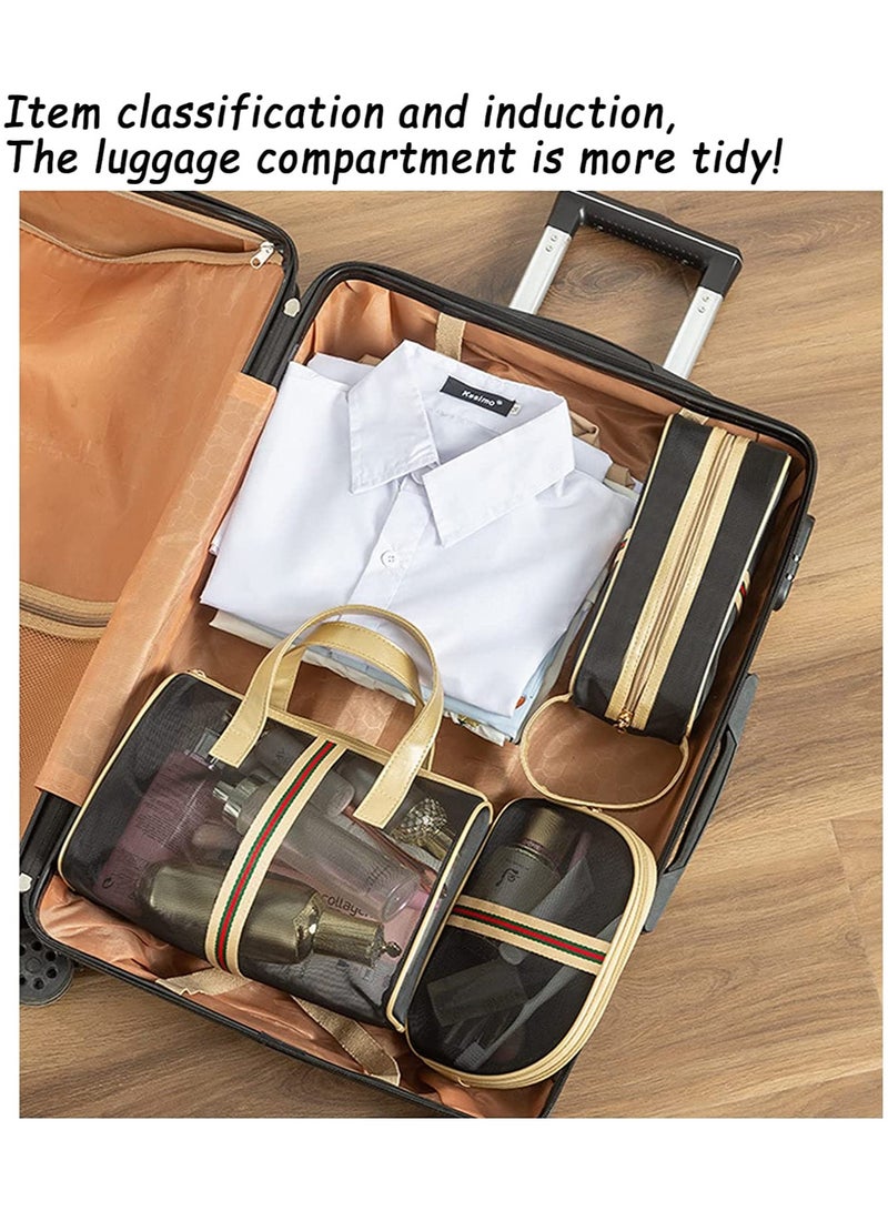 KASTWAVE SYOSI Multifunctional Storage Bag, Set of 3 Travel Cosmetic Bag Mesh Wash Bags, Quick Drying Portable Wash Bags Cosmetic Bag, Gold Stripe - Image 4