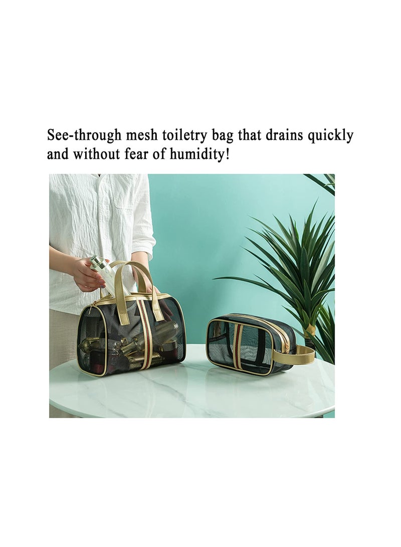 KASTWAVE SYOSI Multifunctional Storage Bag, Set of 3 Travel Cosmetic Bag Mesh Wash Bags, Quick Drying Portable Wash Bags Cosmetic Bag, Gold Stripe - Image 5