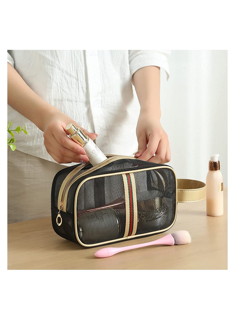 KASTWAVE SYOSI Multifunctional Storage Bag, Set of 3 Travel Cosmetic Bag Mesh Wash Bags, Quick Drying Portable Wash Bags Cosmetic Bag, Gold Stripe - Image 3
