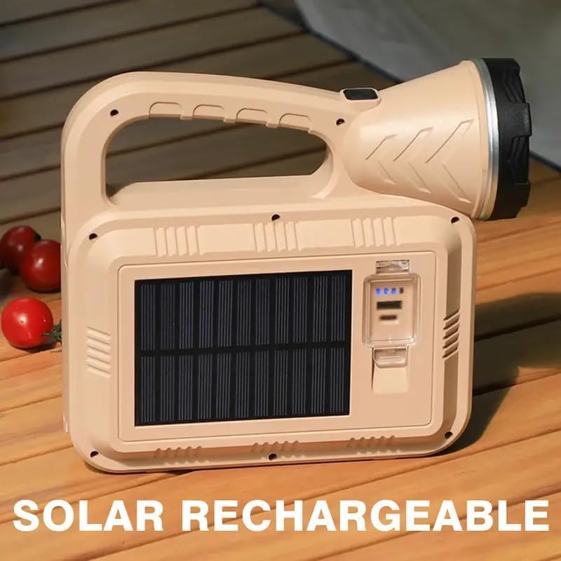 Jumix Handheld Torch Solar FlashlightUSB Rechargeable Spotlight4 Lighting Modes Abs Multifunction USB Output Solar TypeC Charging Long Range Led Searchlight with Power Display - Image 2