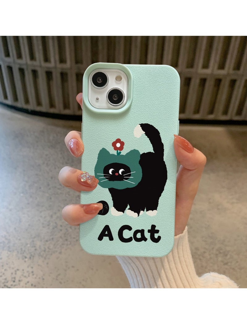 NIBEMINENT Fluffy Cat Protective TPU Case Cover For iPhone 15 Plus, Light Blue