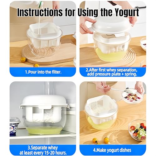 FindXeink Yogurt Strainer-[2.2QT/0.56GAL]Large, [1.16QT/0.29GAL]Filter Capacity, Spring-Assisted Yogurt Filter, Stainless Steel Mesh, BPA-Free Detachable for Homemade Greek Yogurt - Image 4
