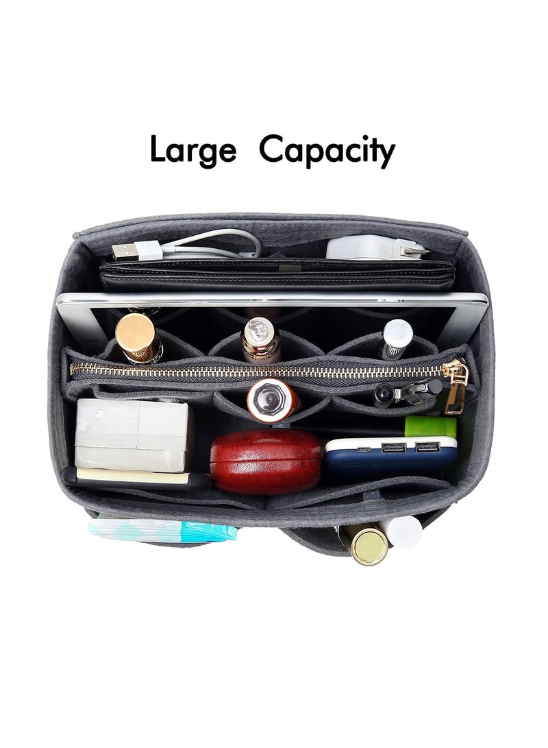 Purse Organizer Insert for Handbags Felt Bag Tote Shaper With Zippers Thicken and Portable Handbag in Speedy Neverfull Grey - Image 2