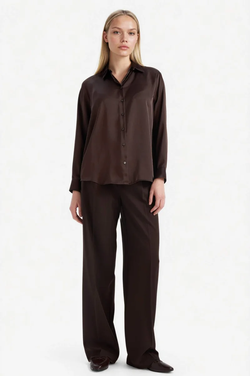 ديفاكتو Oversize Fit Shirt Collar Satin Long Sleeve Shirt
