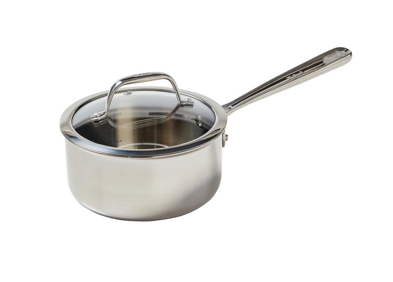 TFal Pro TriPly Stainless Steel Sauce Pan with Lid 2 Quart Saucepan with Lid Induction Pot Oven Safe 500F Lid350F Fast  Even Heat Professional Quality  Durability Silver
