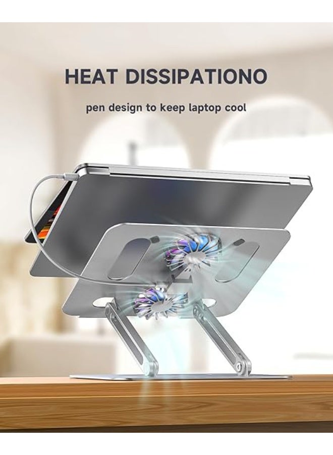 حامل لابتوب ألومنيوم محمول مع مروحة تبريد - قابل للتعديل ومضاد للانزلاق - مناسب لأجهزة 9 إلى 15.6 بوصة - فضي - Image 4