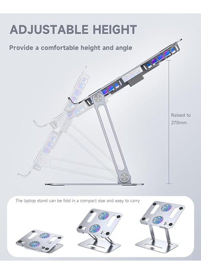 حامل لابتوب ألومنيوم محمول مع مروحة تبريد - قابل للتعديل ومضاد للانزلاق - مناسب لأجهزة 9 إلى 15.6 بوصة - فضي - Image 3