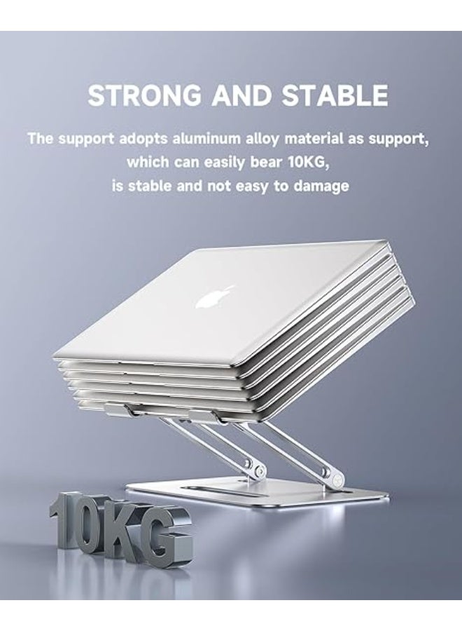 حامل لابتوب ألومنيوم محمول مع مروحة تبريد - قابل للتعديل ومضاد للانزلاق - مناسب لأجهزة 9 إلى 15.6 بوصة - فضي - Image 2