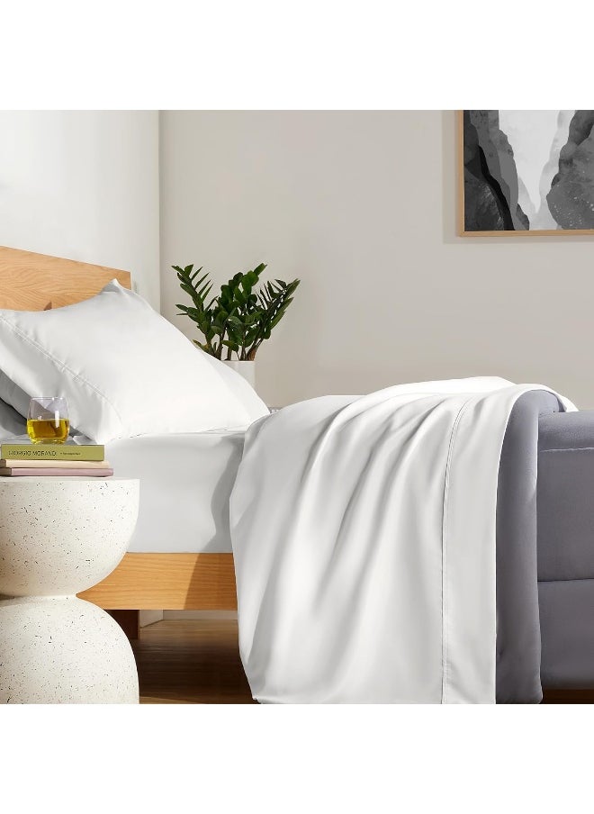 SLEEP ZONE Bedding Queen Bed Sheets Set, Ultra Soft 4 Pieces Sheet Set Includes 1 Fitted Sheet, 1 Flat Sheet, 2 Pillowcases for Family, Easy Care (White, Queen)