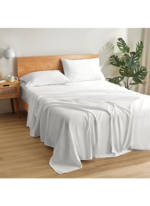 SLEEP ZONE Bedding Queen Bed Sheets Set, Ultra Soft 4 Pieces Sheet Set Includes 1 Fitted Sheet, 1 Flat Sheet, 2 Pillowcases for Family, Easy Care (White, Queen)