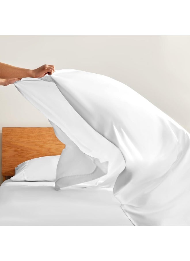 SLEEP ZONE Bedding Queen Bed Sheets Set, Ultra Soft 4 Pieces Sheet Set Includes 1 Fitted Sheet, 1 Flat Sheet, 2 Pillowcases for Family, Easy Care (White, Queen)