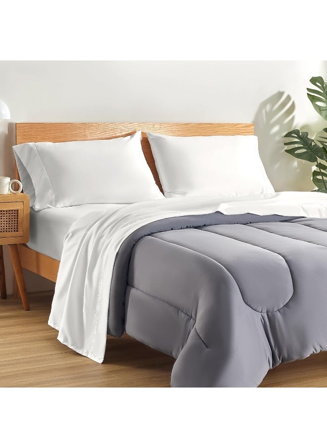 SLEEP ZONE Bedding Queen Bed Sheets Set, Ultra Soft 4 Pieces Sheet Set Includes 1 Fitted Sheet, 1 Flat Sheet, 2 Pillowcases for Family, Easy Care (White, Queen)