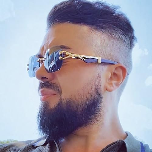 JUDOO Rimless Rectangle Sunglasses for Men Women Fashion Hip hop Frameless Designer Shades Y2K Square Clear Glasses - Image 2