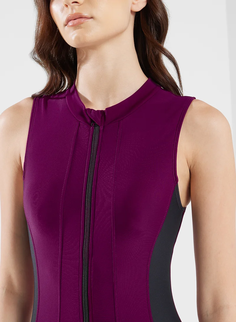FRWD Zip Up Colorblock Swimsuit