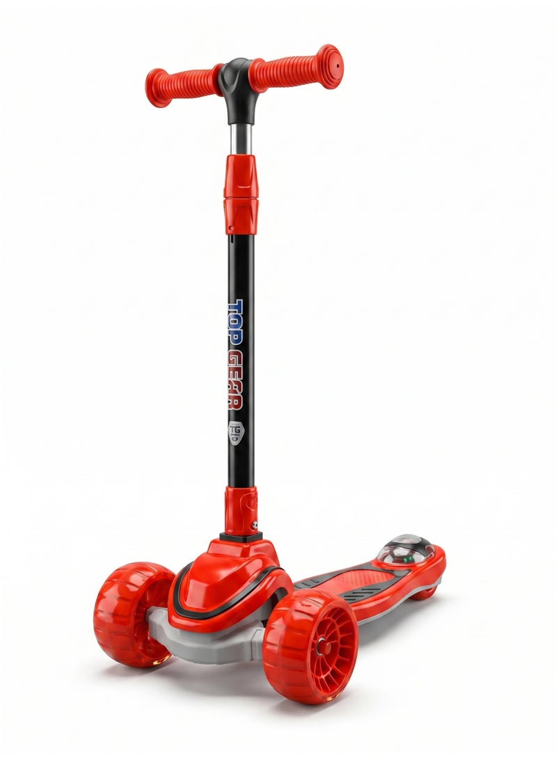 Top Gear Kids 3-Wheel Kick Scooter - TG-606 | Light-Up Flash Wheels, 3-Level Adjustable Height, Lean-to-Steer | Foldable Scooter with Rear Brake for Ages 3-8, Max 25KG (Red) - Image 1