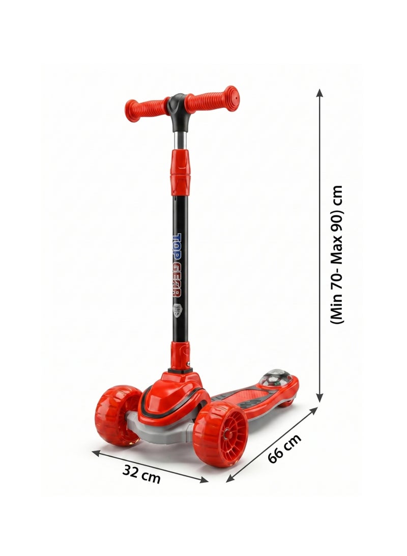 Top Gear Kids 3-Wheel Kick Scooter - TG-606 | Light-Up Flash Wheels, 3-Level Adjustable Height, Lean-to-Steer | Foldable Scooter with Rear Brake for Ages 3-8, Max 25KG (Red) - Image 3